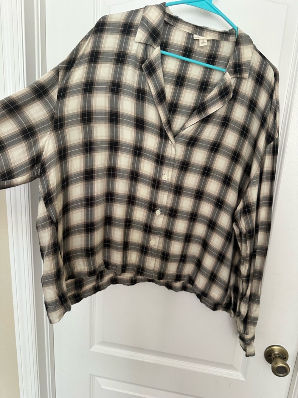a.n.a Black and Cream Plaid Button-Down Shirt